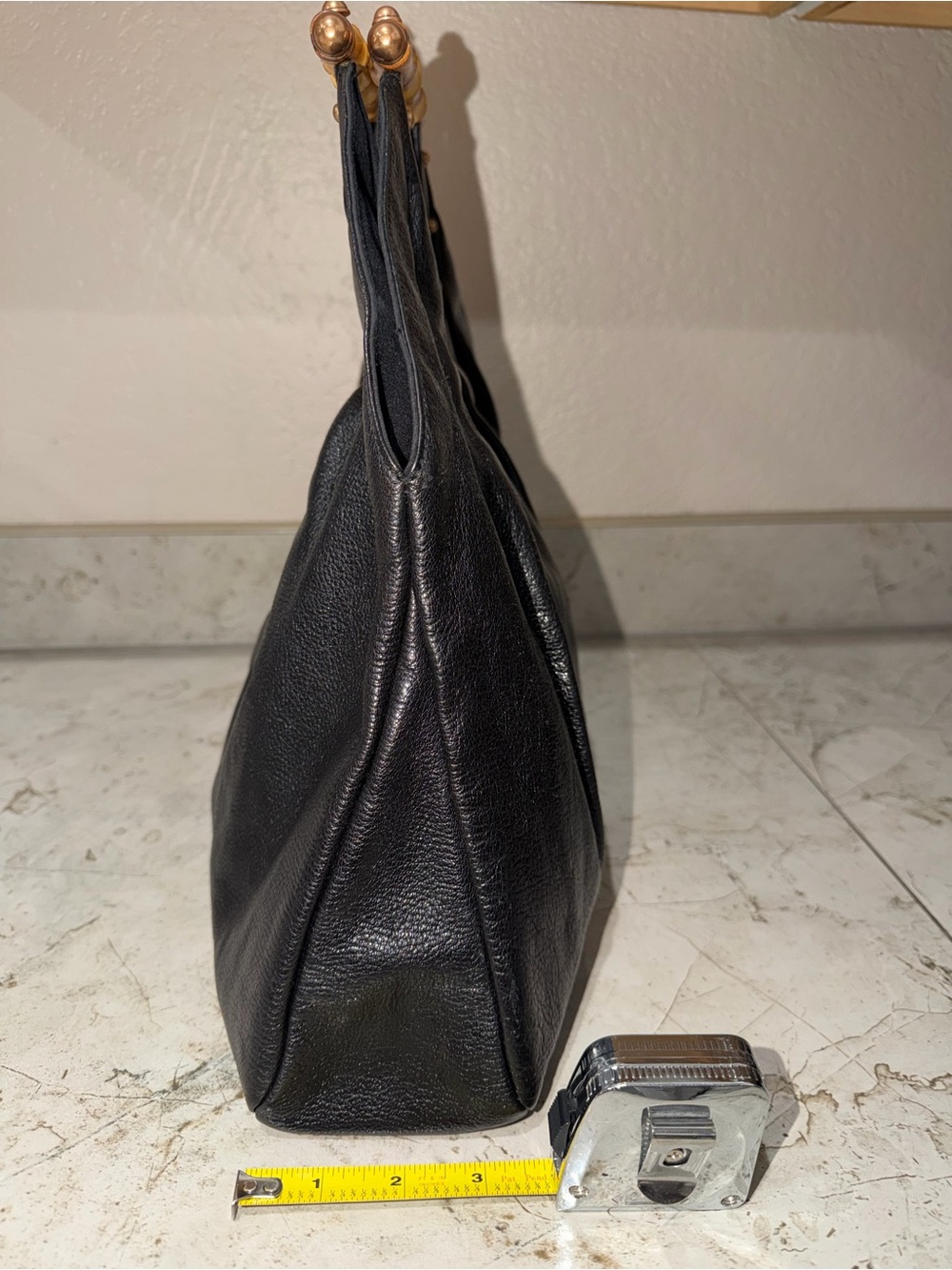 AUTHENTIC GUCCI Black Leather Bamboo Top Handle Bag - Picture 10 of 16